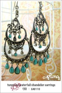 EA0110 - turquoise waterfall chandelier earrings