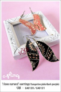 EA0120 - 'I love curves!' earrings in tangerine pink