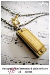 NA0275 – vintage real mini harmonica & violin&nbsp;necklace